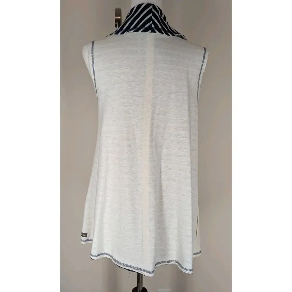 Matilda Jane Women's Full Moon Reversible Vest Navy Blue Cream Stripe Size Large